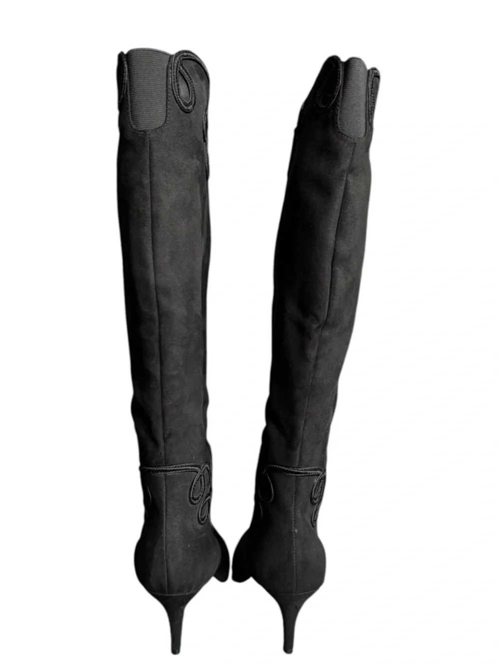 J.Renee Black Suede Knee High Boots Embroidered Pointed Toe Heel 11M Women